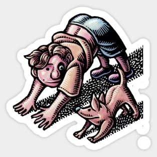 Child and Dog Doing Yoga Sticker